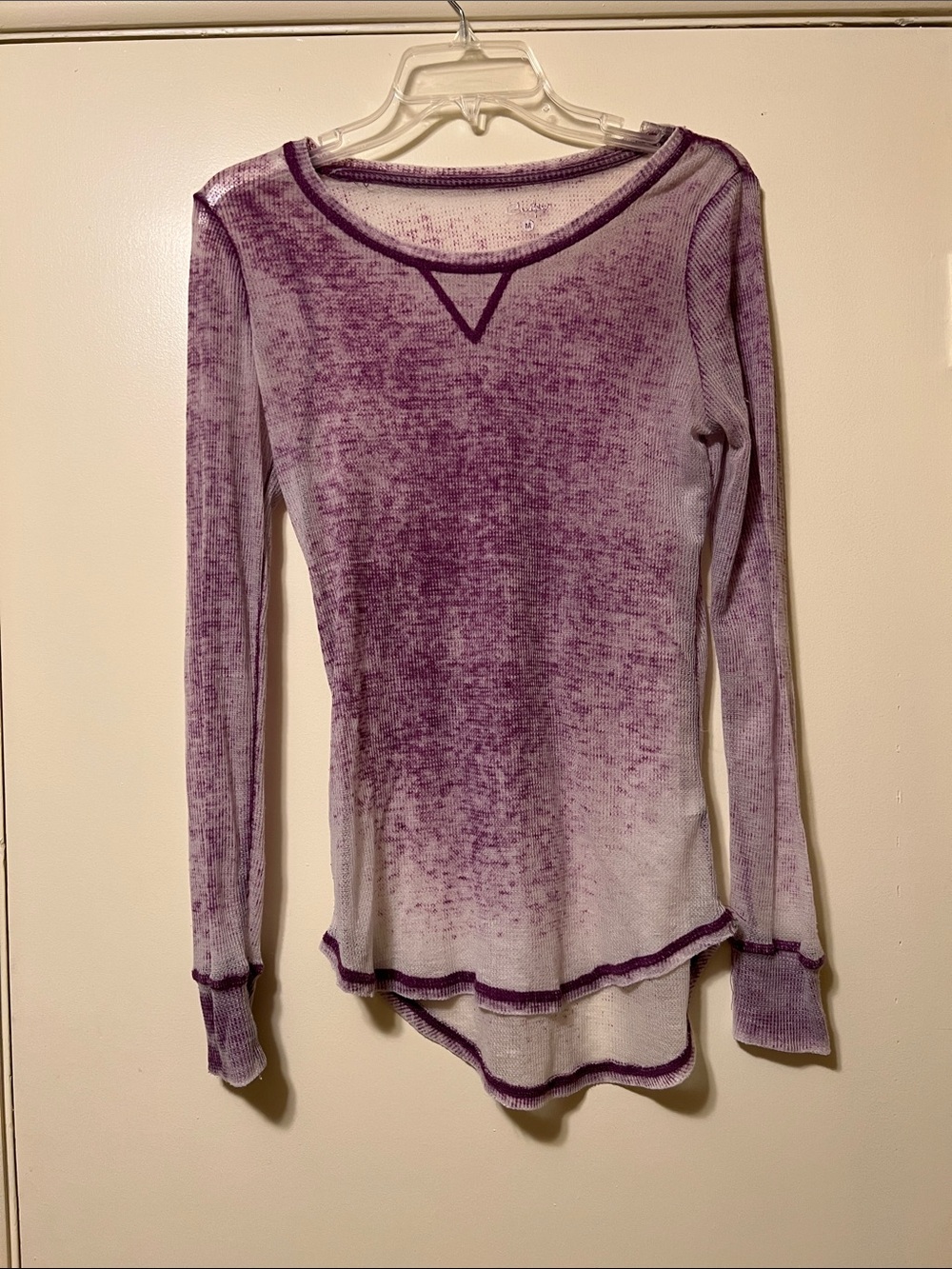 Women's Sheer Long Sleeve Thermal Top in Purple Ombre